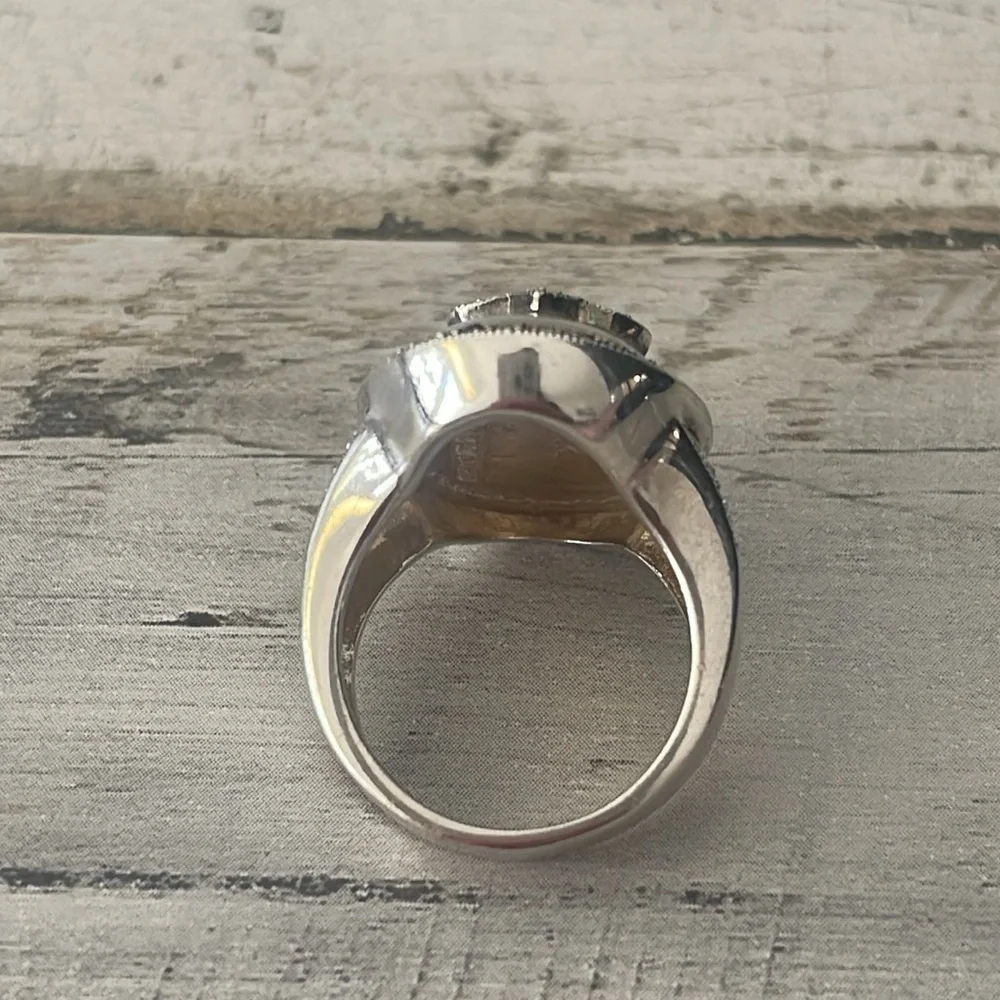 Dallas Prince Mother of Pearl Marcasite Fleur De Lis Statement Ring